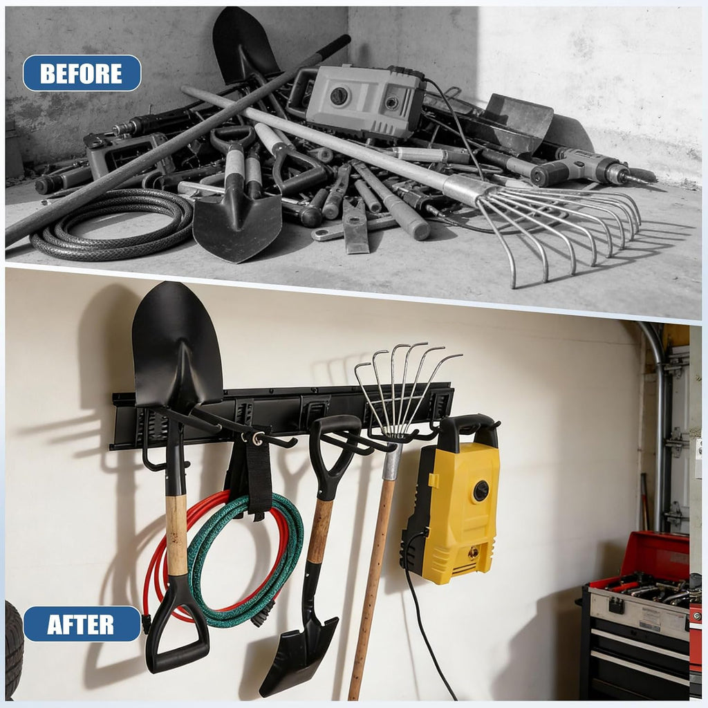 Garage Tool Organizer Wall Mount 49.5", 520lbs Heavy Duty Rack | 11 Adjustable Hooks for Garage Wall Garden & Yard