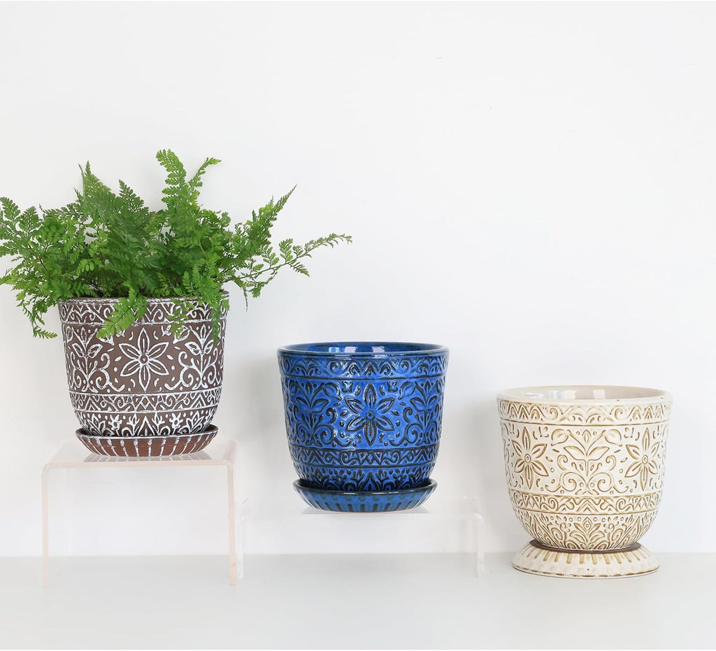 Gepege Ceramic Plant Pots, 6 Inch Indoor Planters with Drainage & Saucers | Ceramic pots for plants with drainage