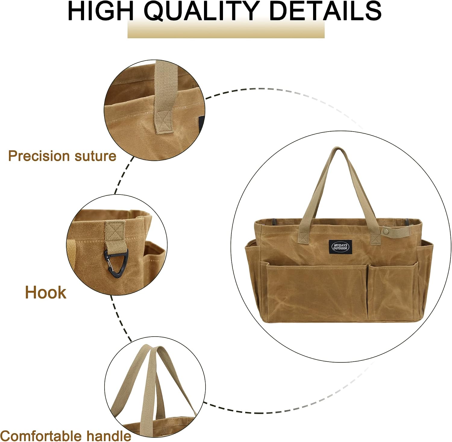 Portable Garden Camping Tool Storage Bag,Waxed Canvas Firewood Carrier Tote bag,Collapsible Sturdy Garden Basket Great
