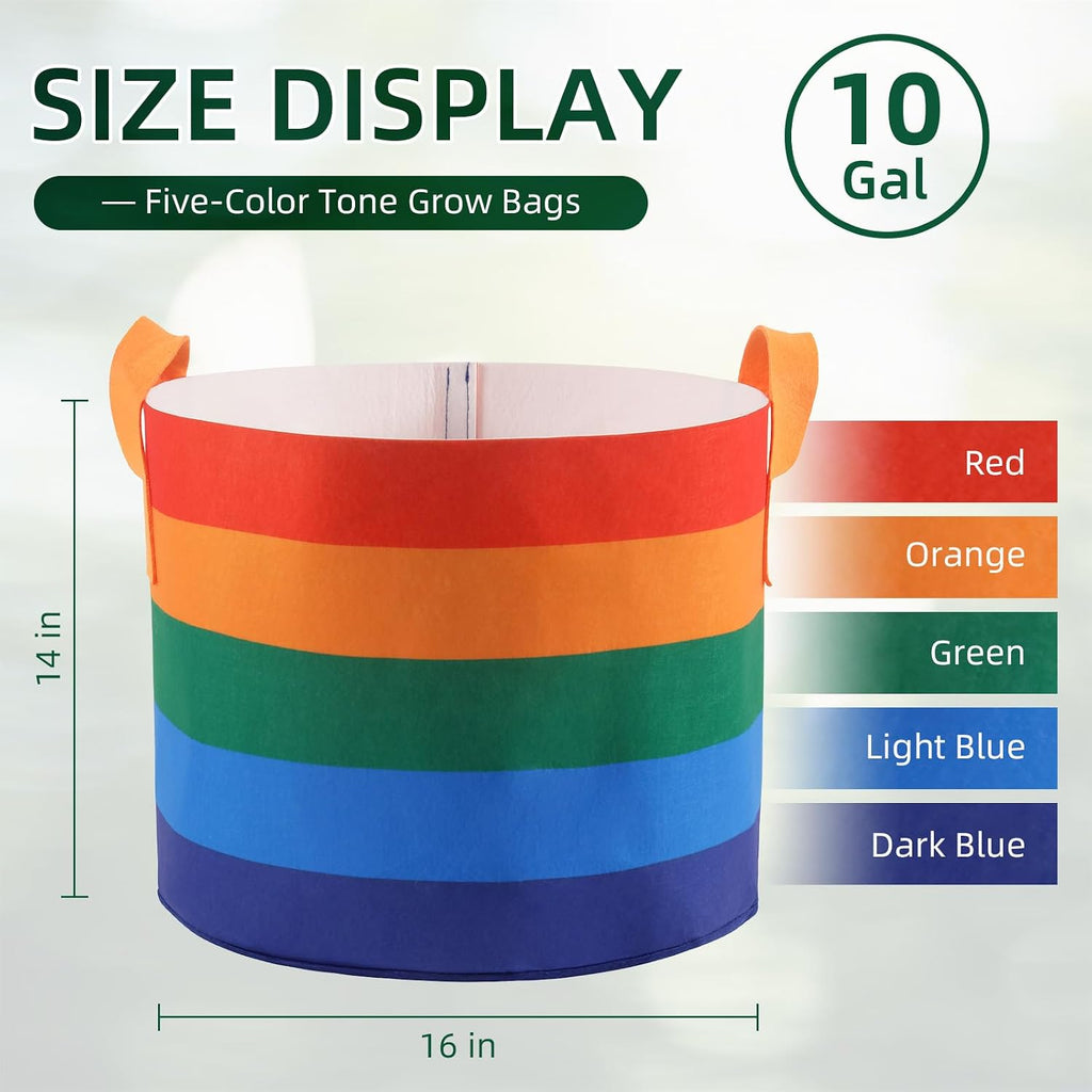 LITLANDSTAR 6 Pack 10 Gallon Grow Bags, Heavy Duty Thickened Colorful Nonwoven Plant Fabric Pots with Handles
