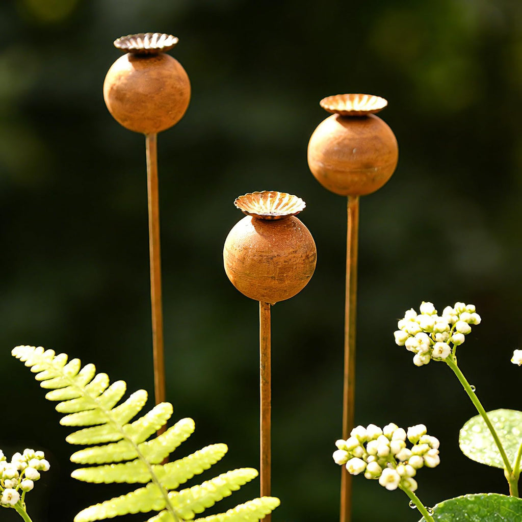 Metal Flowers 3PCS - 24inch Metal Garden Stakes Decorative Yard Art | Rusty Metal Flowers for Outside Lawn Flower Bed