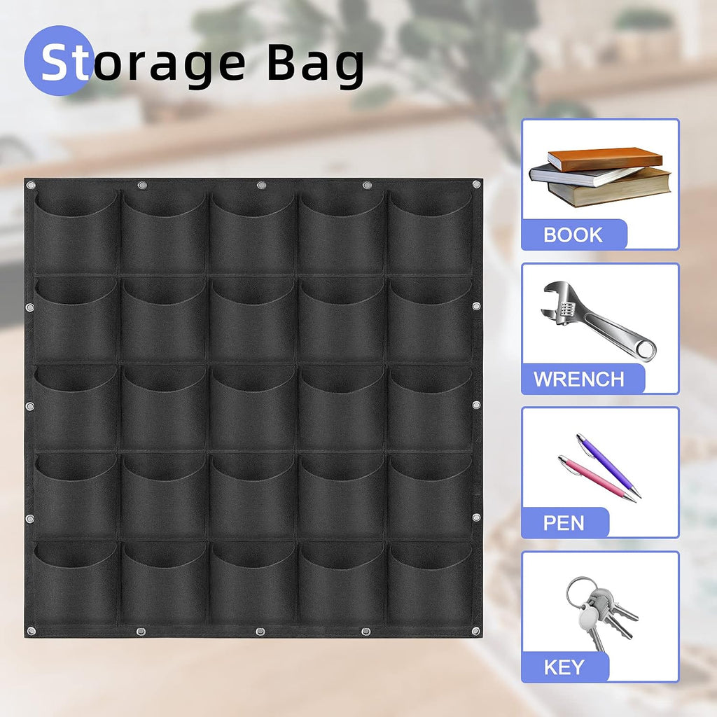 25 Pockets Hanging Planter Bags, Hanging Vertical Wall Mounted Plant Planting Grow Bags, Herb Garden Planter Outdoor