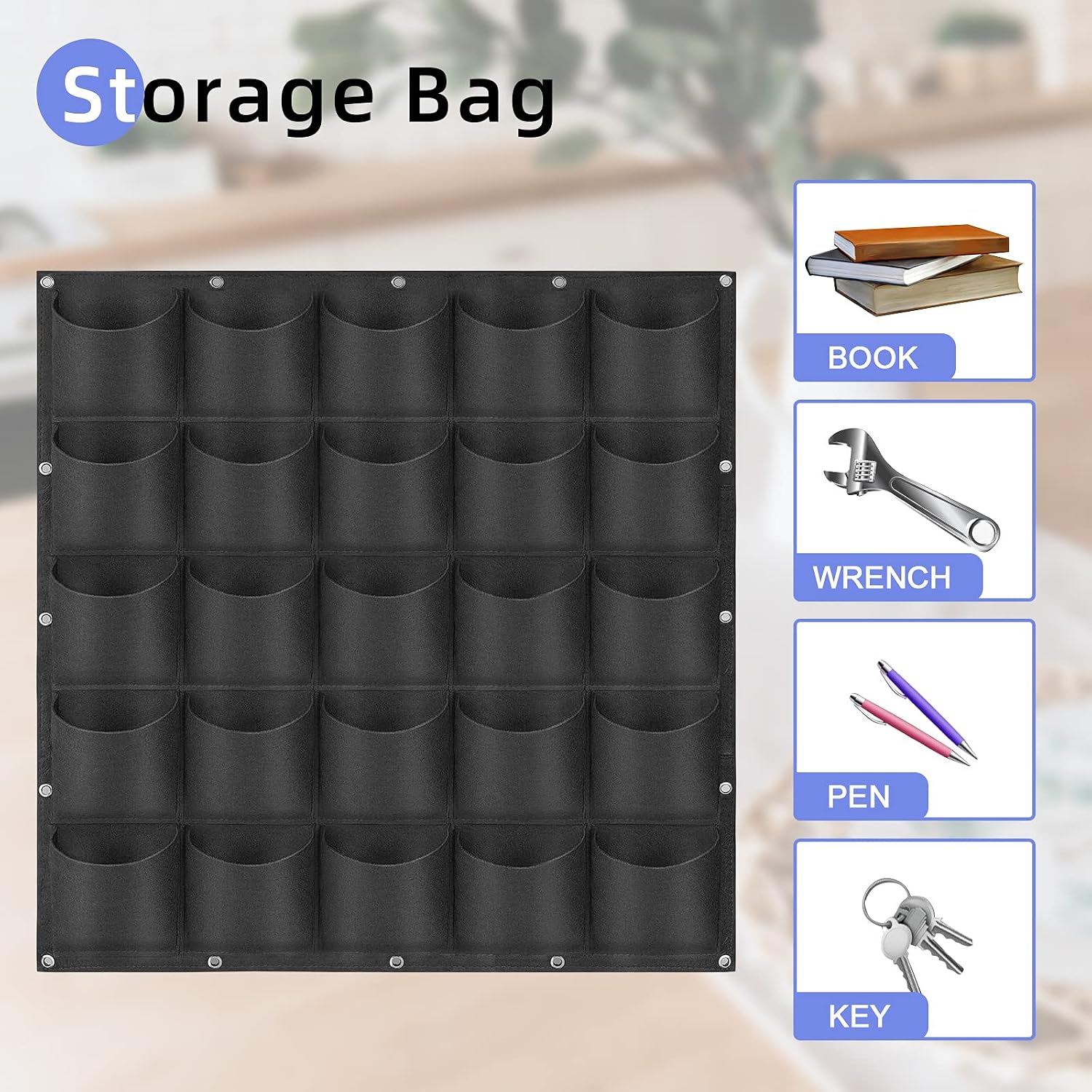 25 Pockets Hanging Planter Bags, Hanging Vertical Wall Mounted Plant Planting Grow Bags, Herb Garden Planter Outdoor