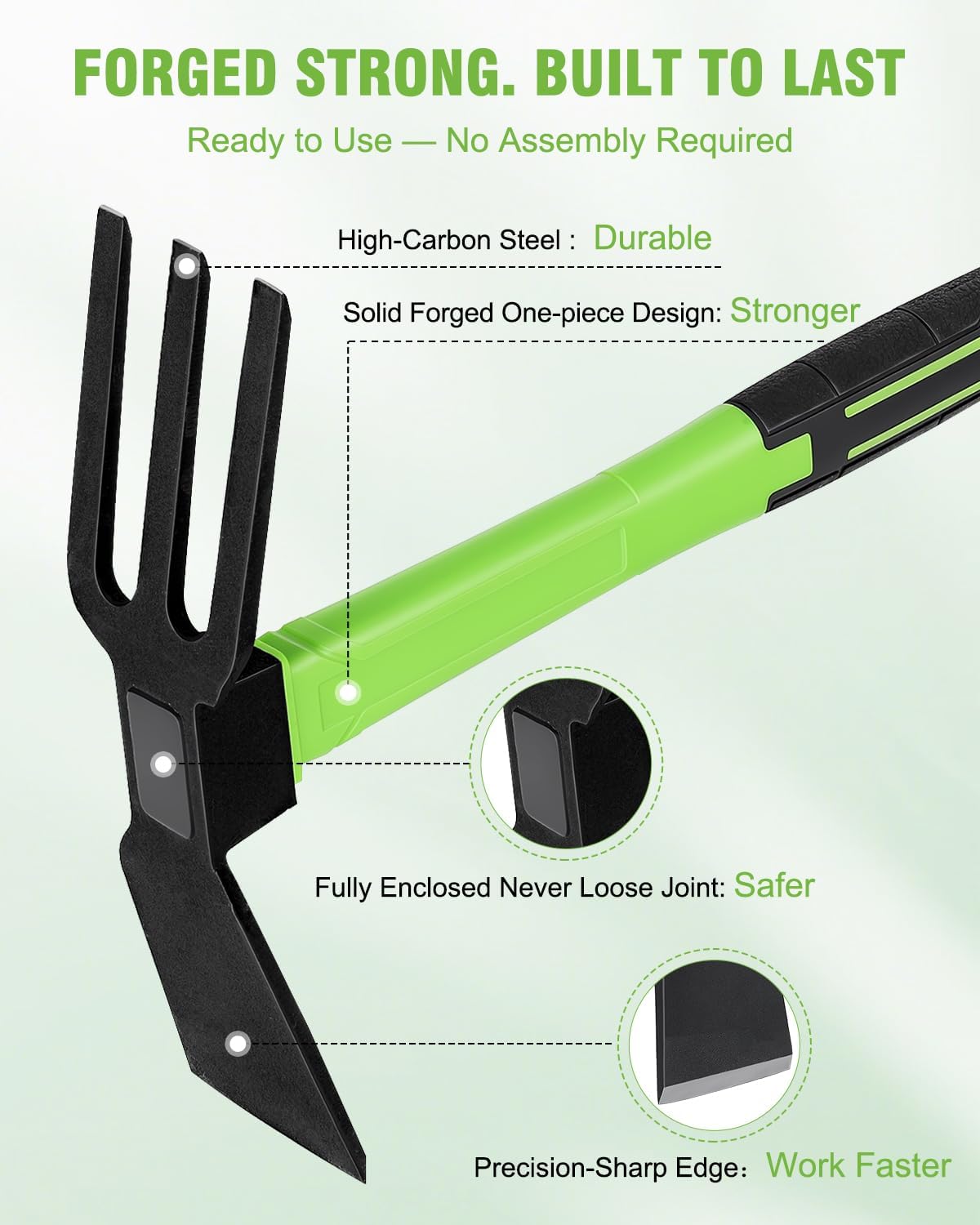 2-Piece Garden Hoe and Cultivator Hand Tool Set - 15" Carbon Steel Weeding Tools Gardening, Heavy Duty Hand Hoe, Rake &