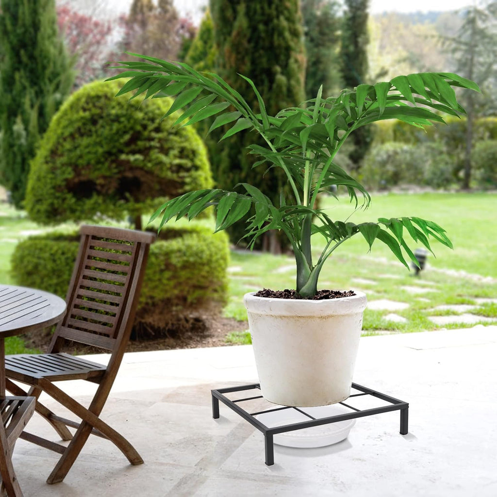 TenFuju 9.8" Metal Heavy Duty Potted Plant Stand Flower Pot Holder with Saucer Indoor Outdoor Rustproof Iron Garden