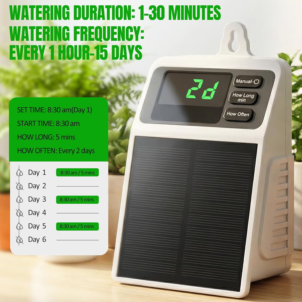 Solar Automatic Drip Irrigation System,Auto Self Watering Kit with Timer | Solar Powered Watering Device for Pots
