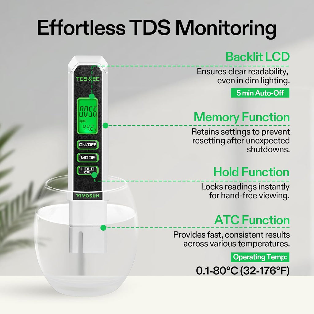 VIVOSUN Digital pH Meter, 3-in-1 TDS/EC/Temperature Meter, 3-in-1 Soil Moisture/pH/Light Tester Combo for Home, Garden