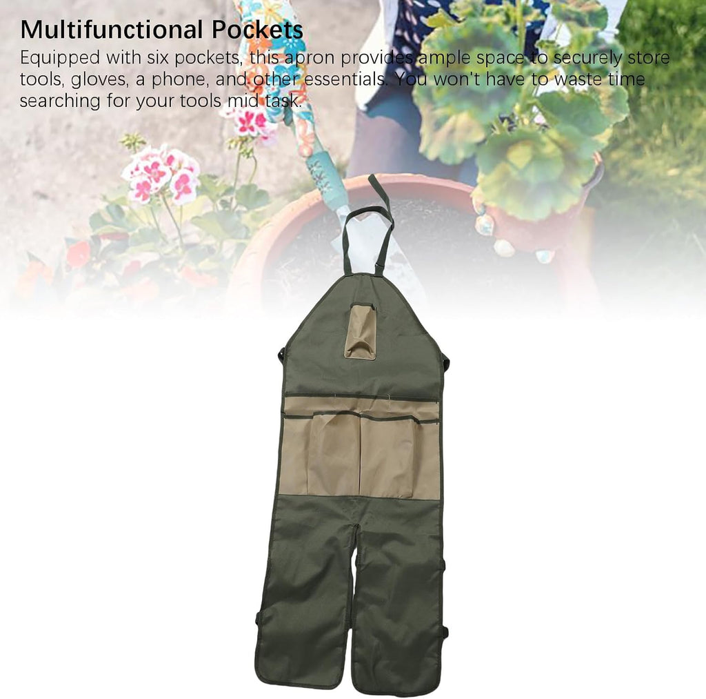 Apron for Long Gardening, Gardening Apron with Adjustable Leg Protector, Six Pockets 600D Oxford Cloth Water Proof for