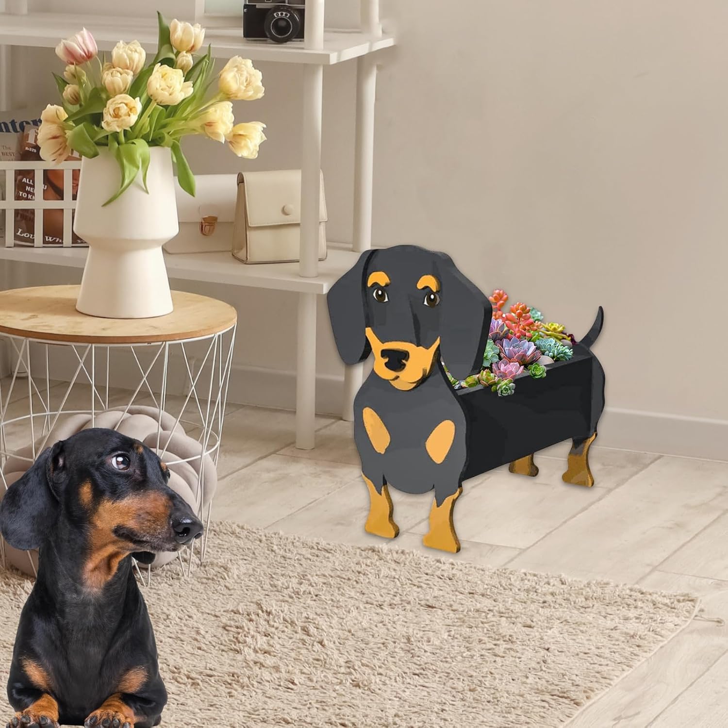 Dachshund Dog Planter Pots, Animal Shaped Flower Pot | Large Cute Plant Gift for Women and Pet Lovers, Indoor Outdoor