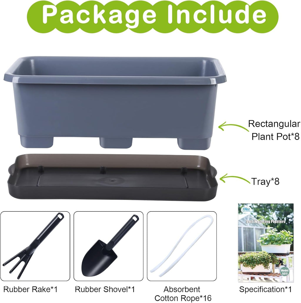 Window Box Planter 8 Pcs, 17 Inches Rectangle Flower Pots with Drainage Holes and Trays, Vegetable Planters for