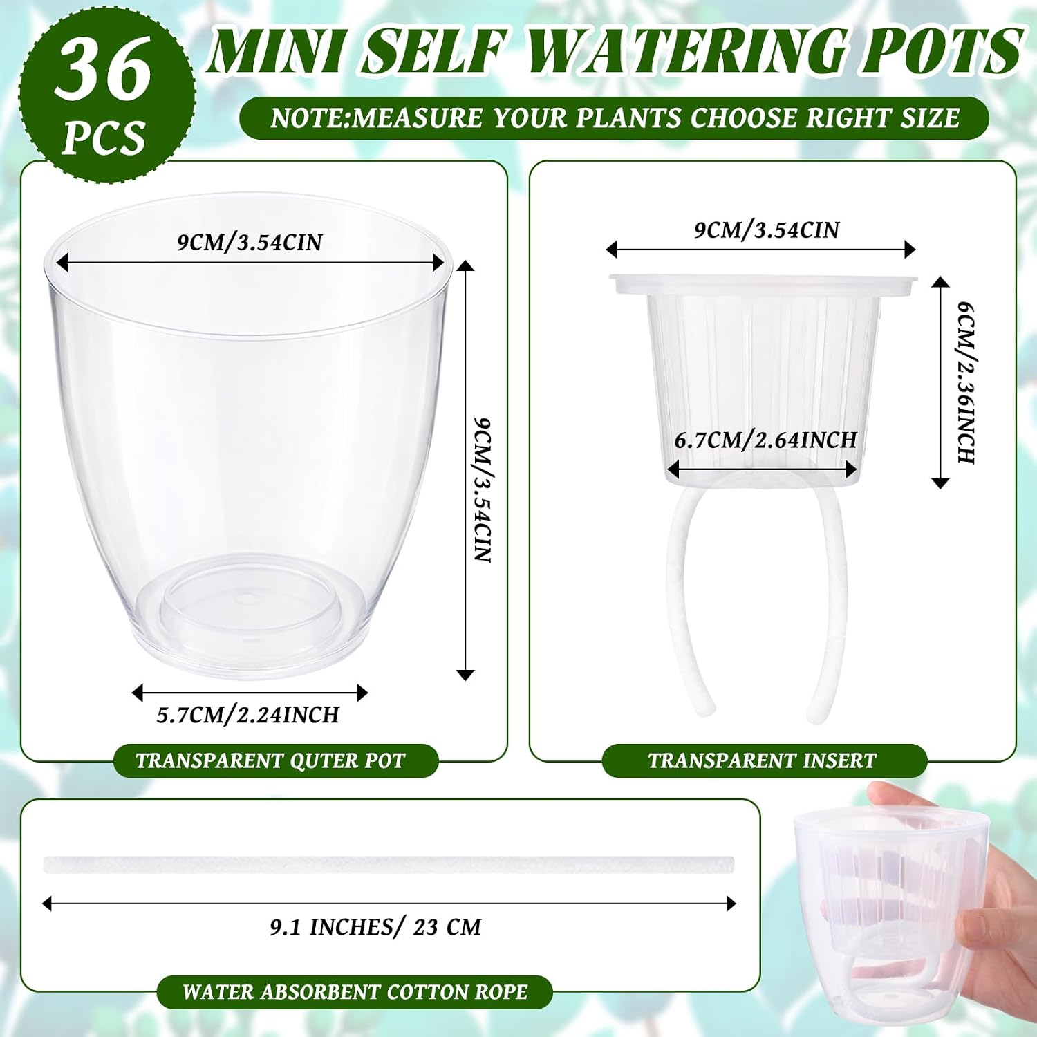36 Pcs Self Watering Pots, 3.5 Inch Plastic Plant Pot with Inner Pot Self Watering Wick Planter Pots for Indoor House
