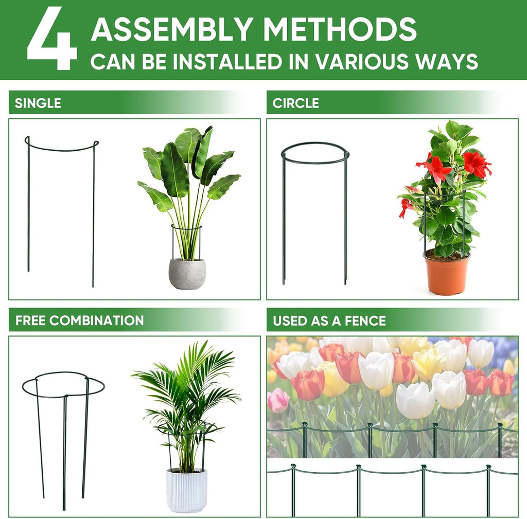 HiGift 10 Pack 24" H x 10" W Tall Plant Support Stakes, Half Round Metal Peony Cages and Supports, Monstera Plant