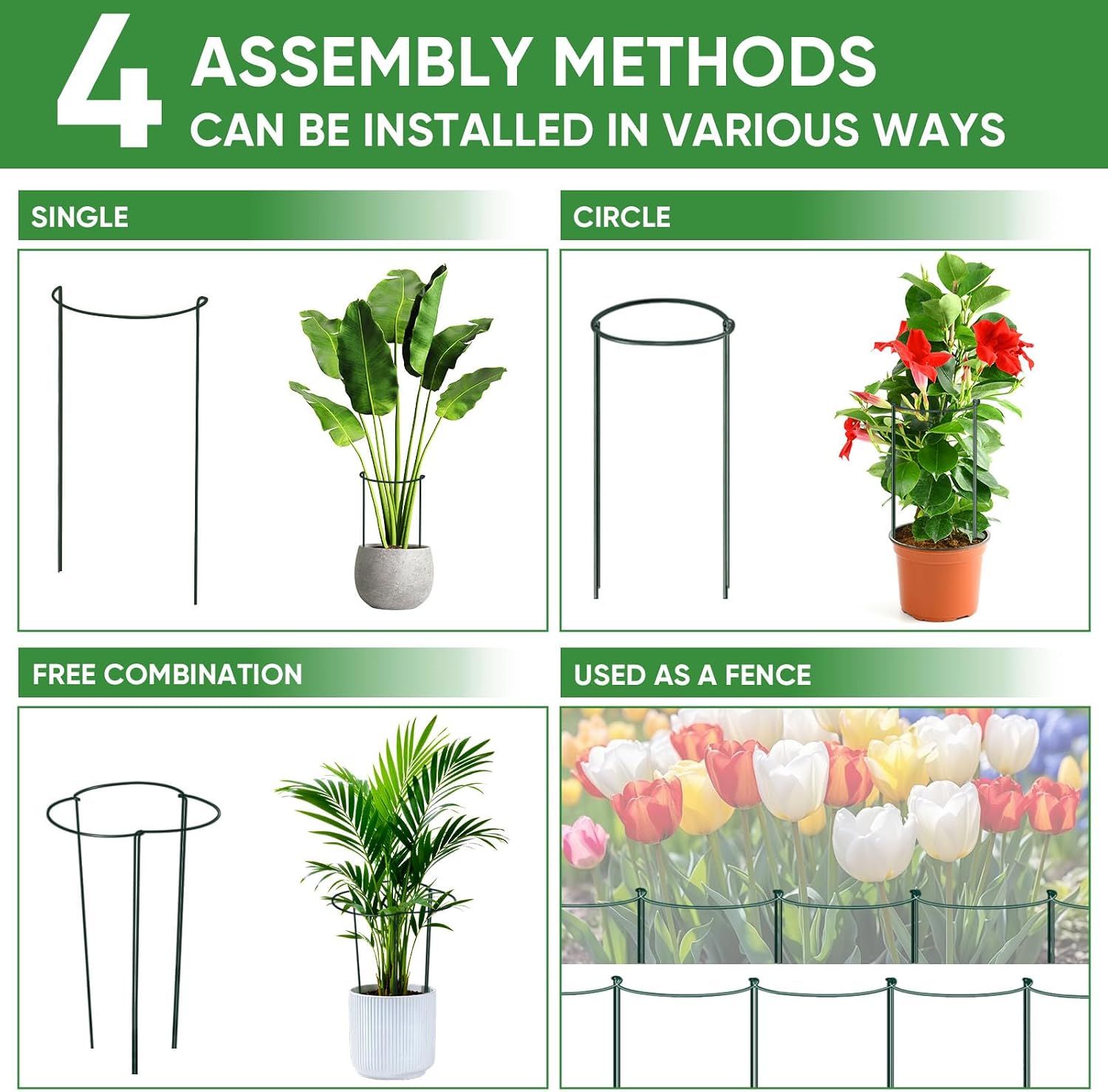 HiGift 10 Pack 24" H x 10" W Tall Plant Support Stakes, Half Round Metal Peony Cages and Supports, Monstera Plant