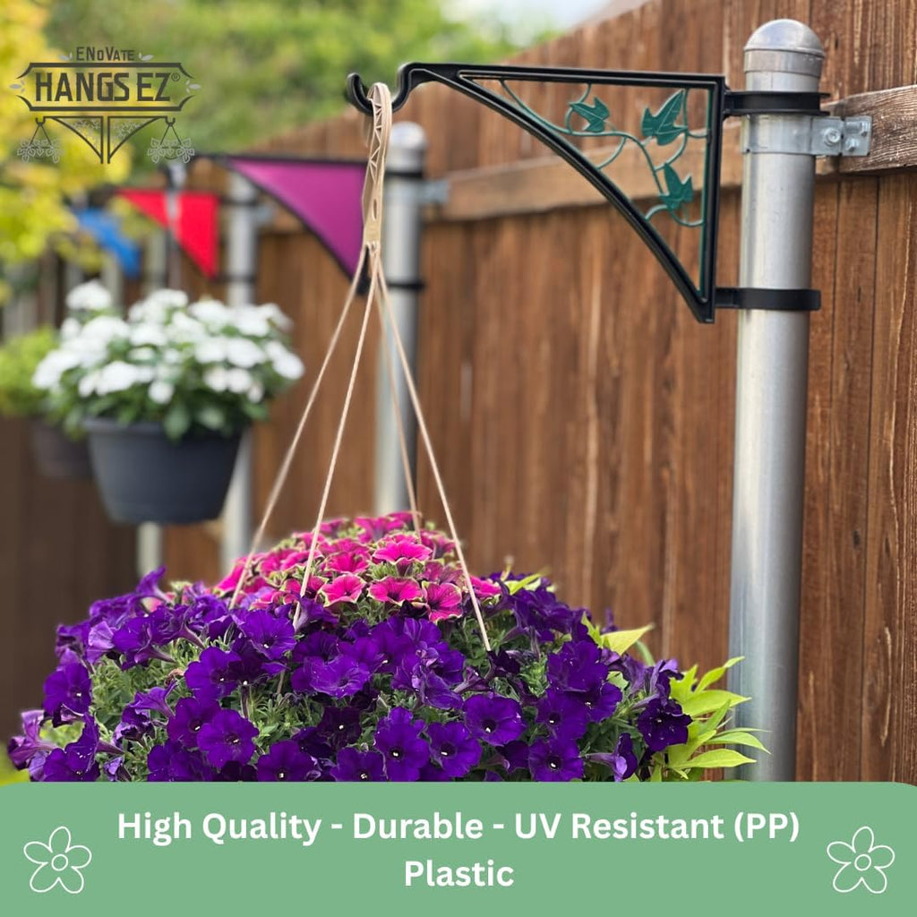 2 PCS Fence Post Hangers with Green Ivy Inserts(Plant Hanger, Garden Hook) Fits 2 3/8" Diameter Posts