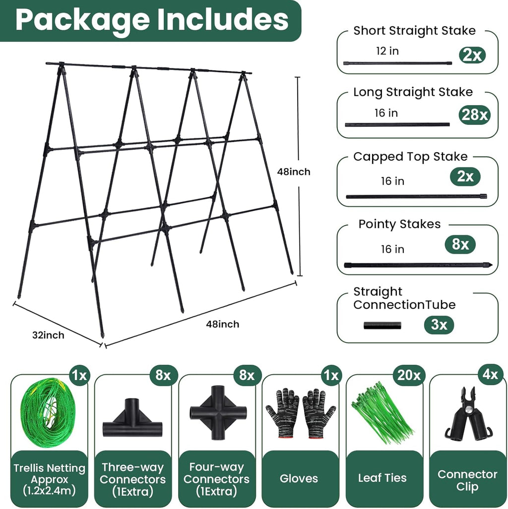OTOSUNNY Cucumber Trellis for Raised Garden Bed, 50 x 48 in, Black | A Frame Trellis Metal Plant Support with Netting