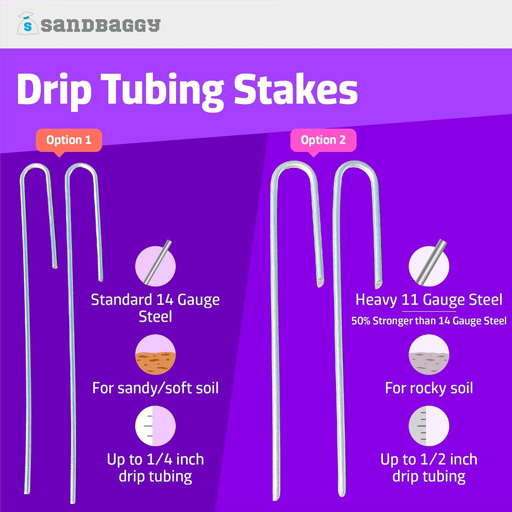 Sandbaggy Drip Tubing Stakes, 200 Pack 5 Inch 14 Gauge Galvanized Steel Drip Irrigation Stakes, Garden Stakes and