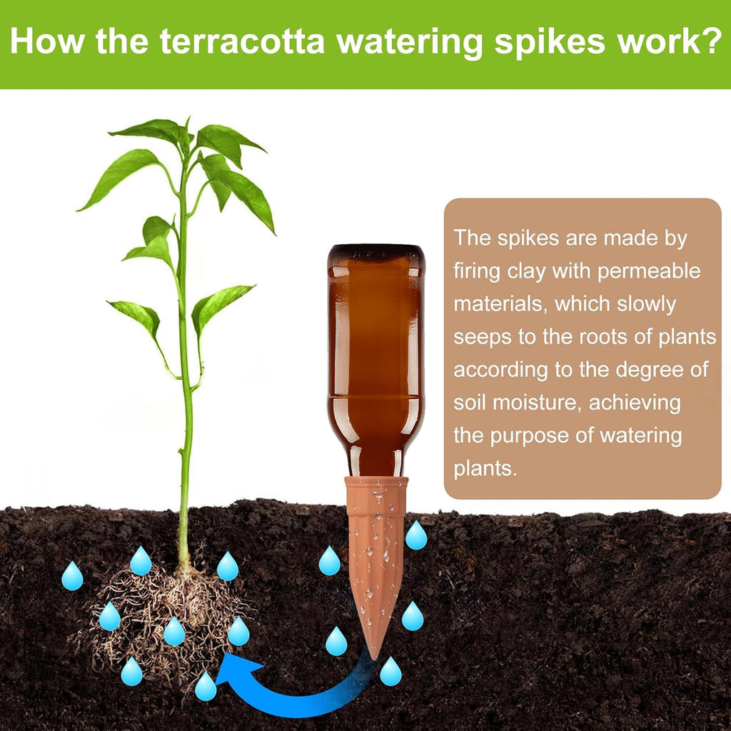 TKSCUSR 12 Pcs Self Watering Spikes Small Terracotta Plant Watering Stakes Devices Vacation Self-Watering Stakes for