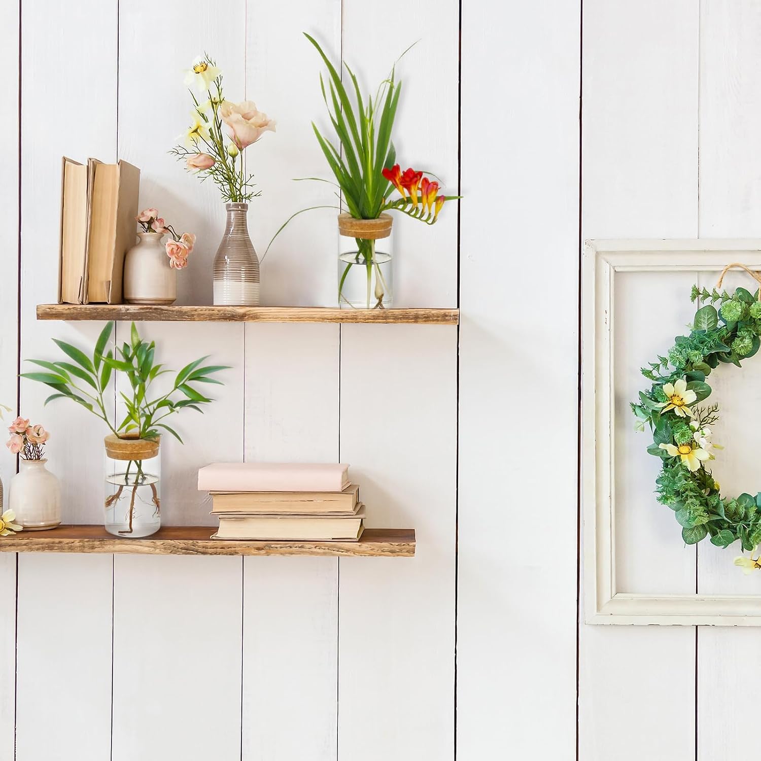 Separated Desktop Glass Flower Vases with Wooden Saucers - Ideal Plants Propagation Stations for Living Room, Bedroom