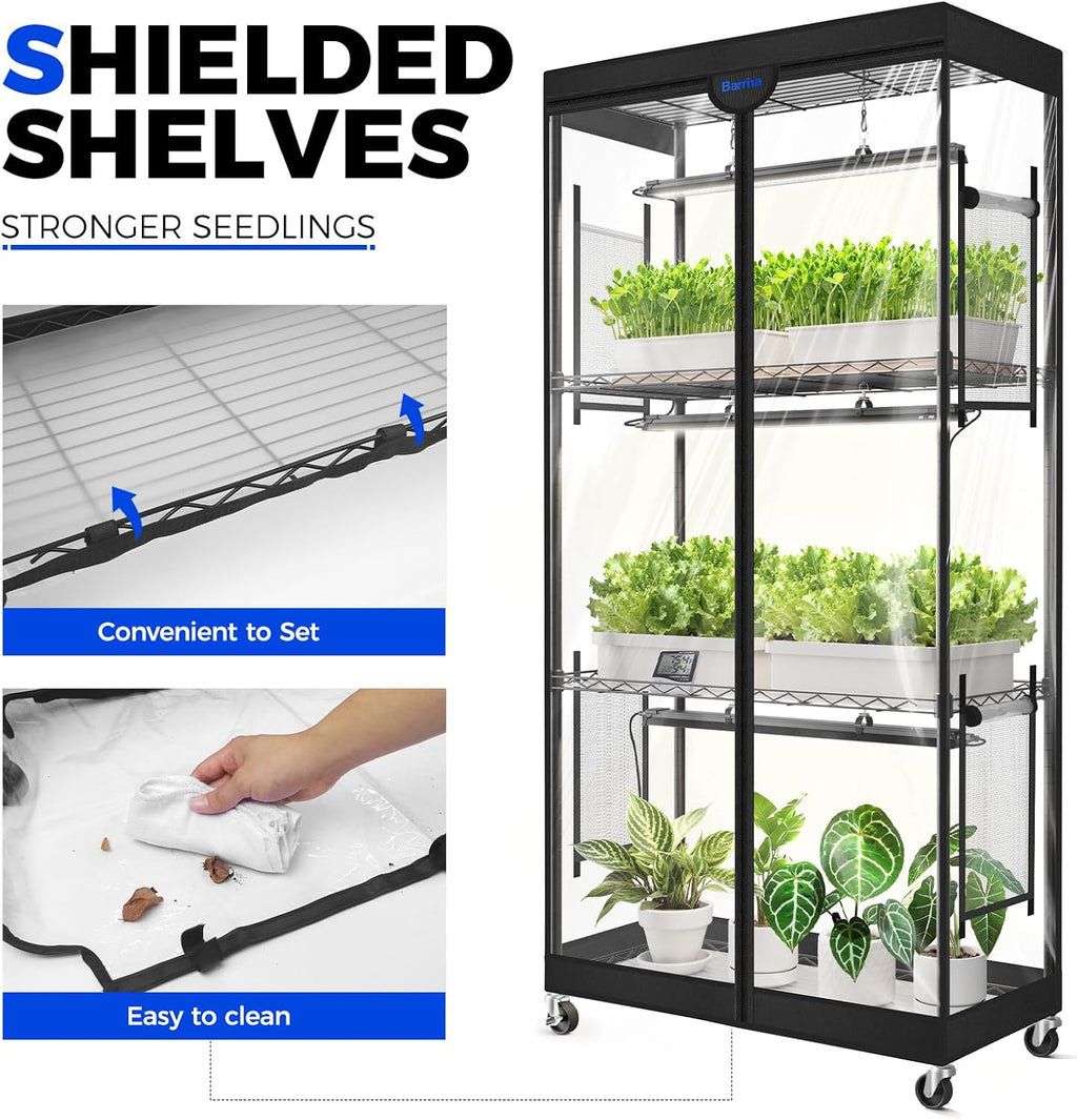 Barrina LP750 Indoor Greenhouse with Grow Light, 4 Tier Stand with Tent | Adjustable Shelf, 105W TX-S35 2FT, 5000K Full