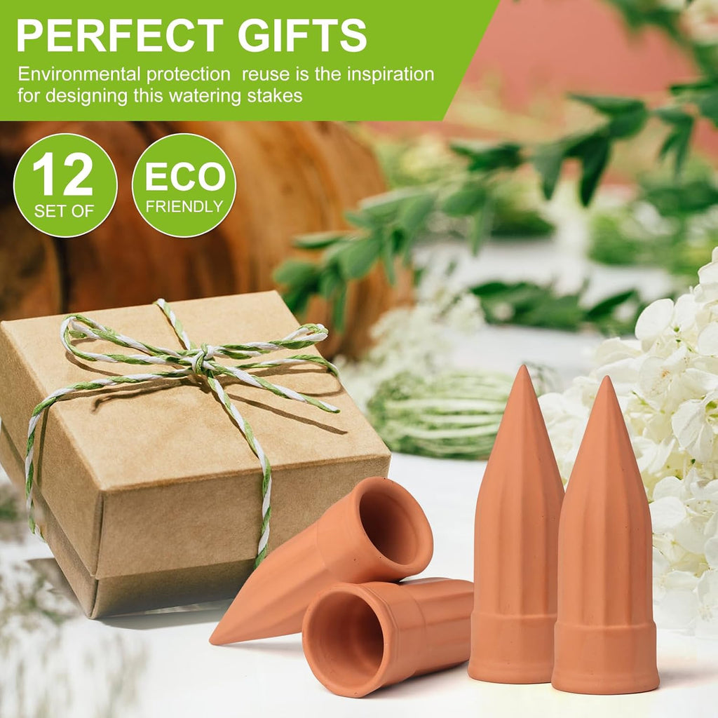 TKSCUSR 12 Pcs Self Watering Spikes Small Terracotta Plant Watering Stakes Devices Vacation Self-Watering Stakes for