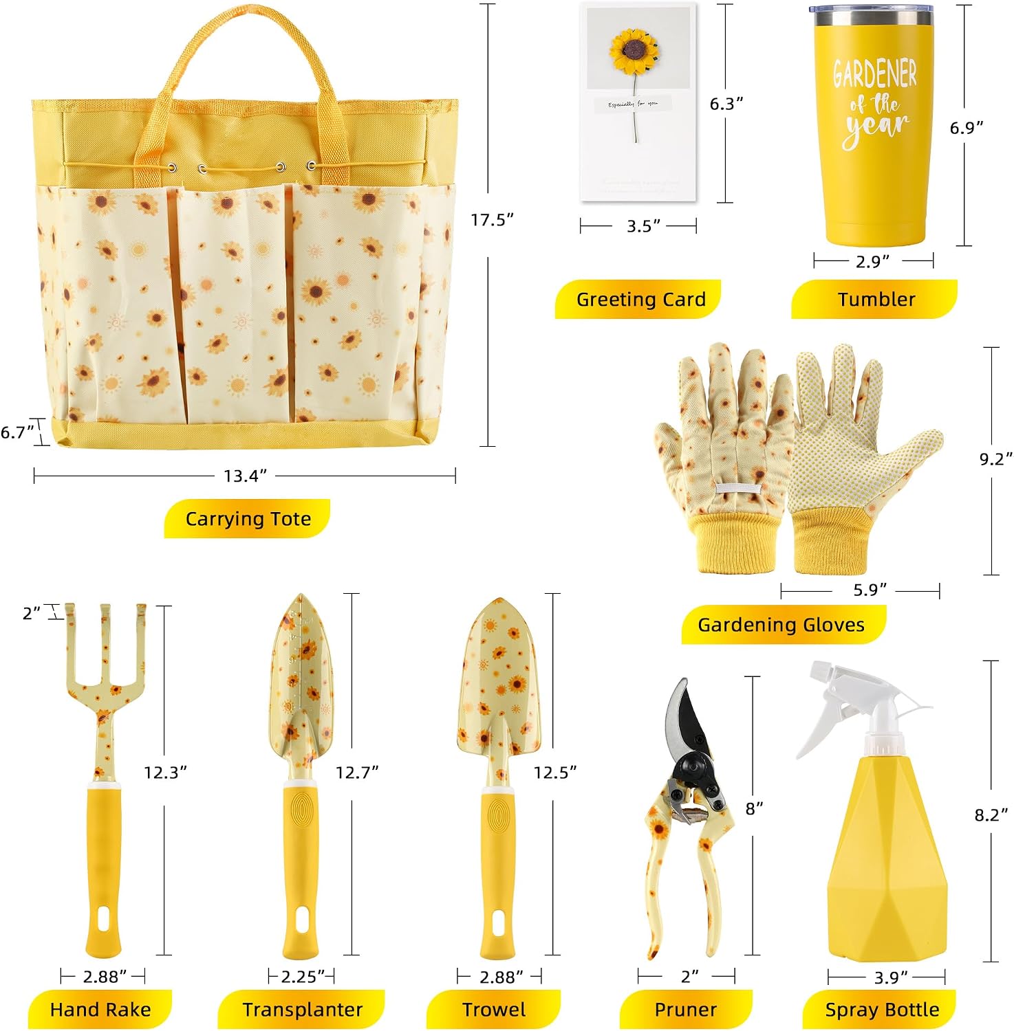 Garden Tool Set with Sunflower Print, Heavy Duty Gardening Hand Tools with Garden Tool Bag,Gardening Gifts for