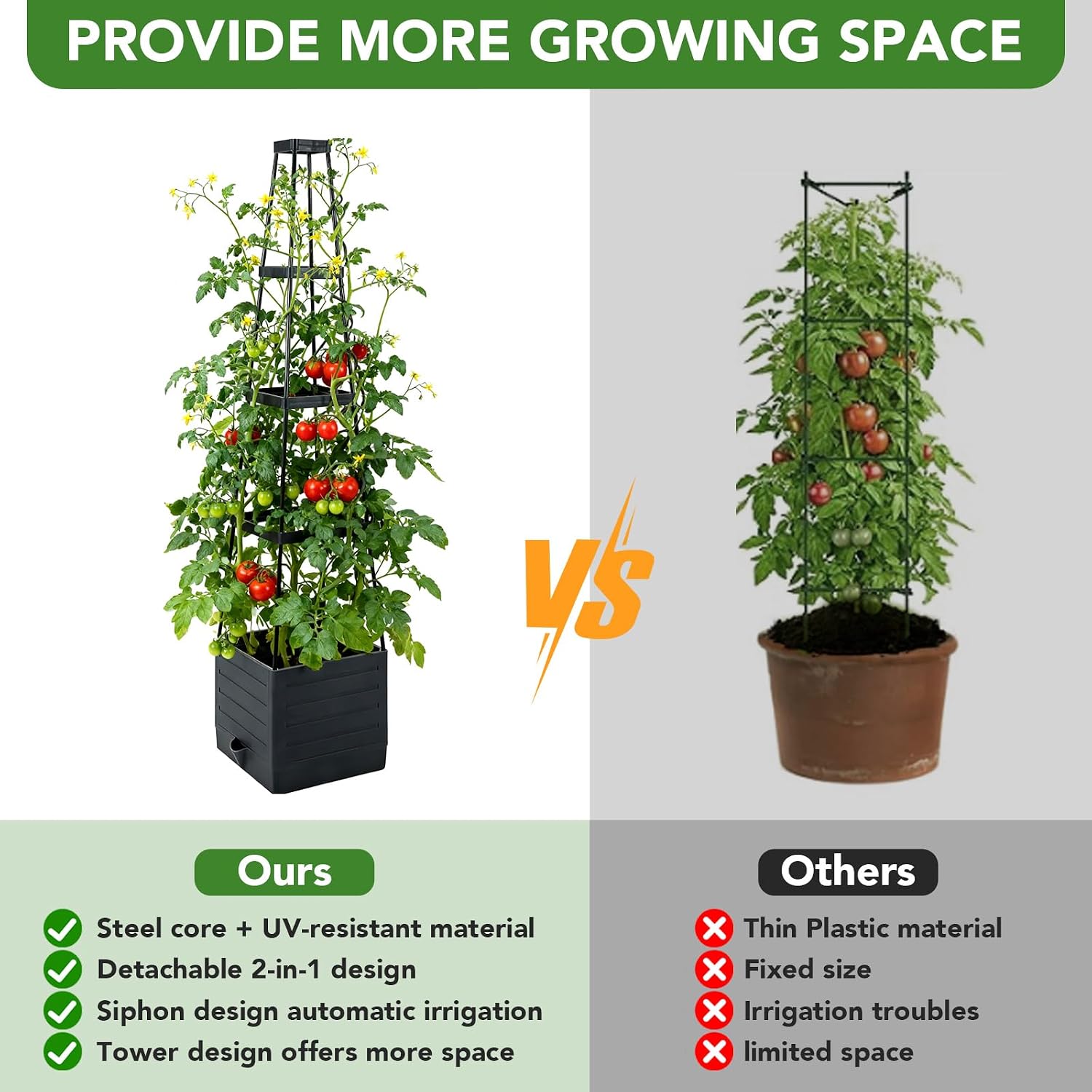 2 Pack Raised Garden Bed Planter Box with Trellis, 57'' Self Watering Tomato Planters for Climbing Plants, Tomato Cage
