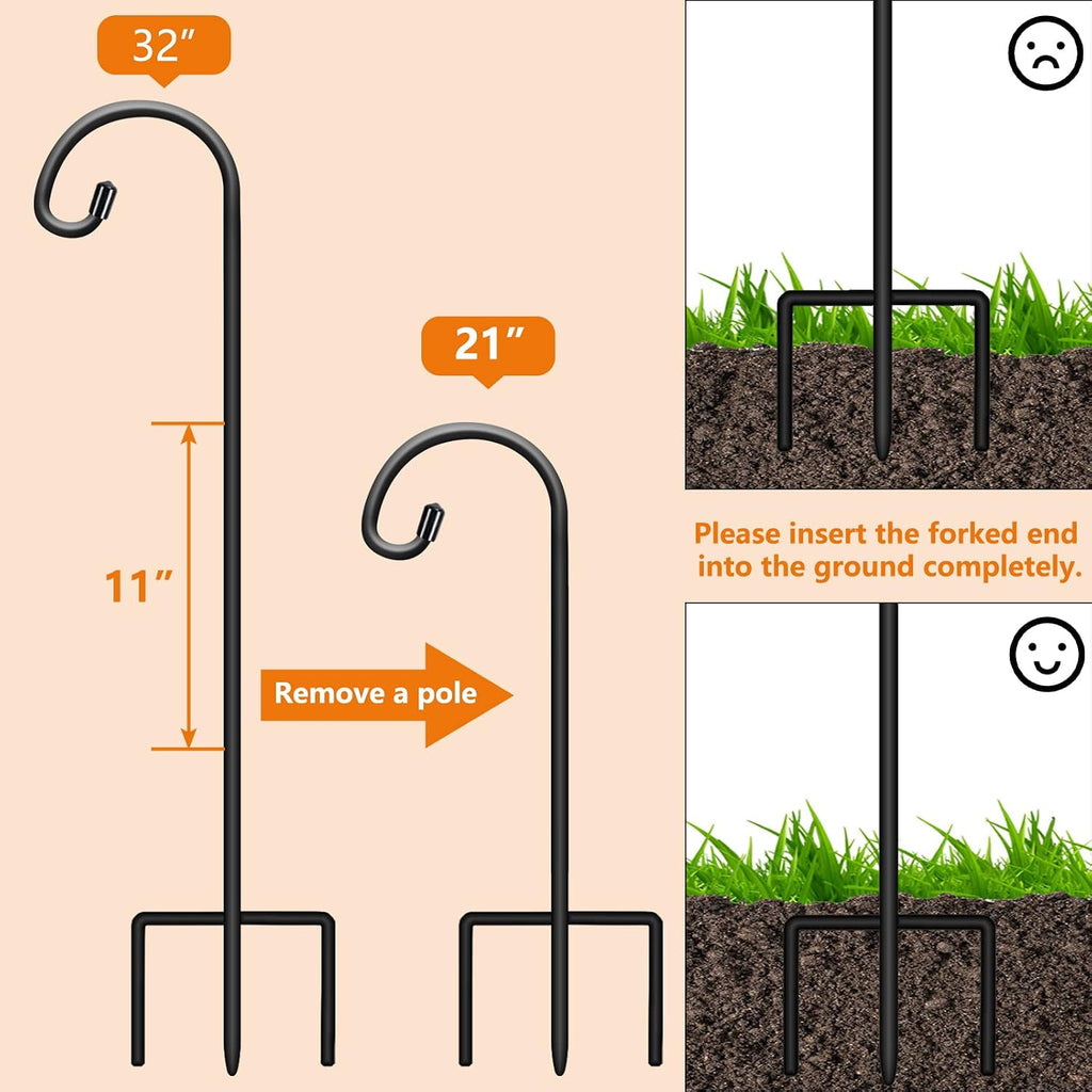 Gtongoko 32 Inch Shepherd Hooks for Outdoor 8 Pack, Adjustable Garden Hooks for Hanging Plants, Lanterns, Solar Lights