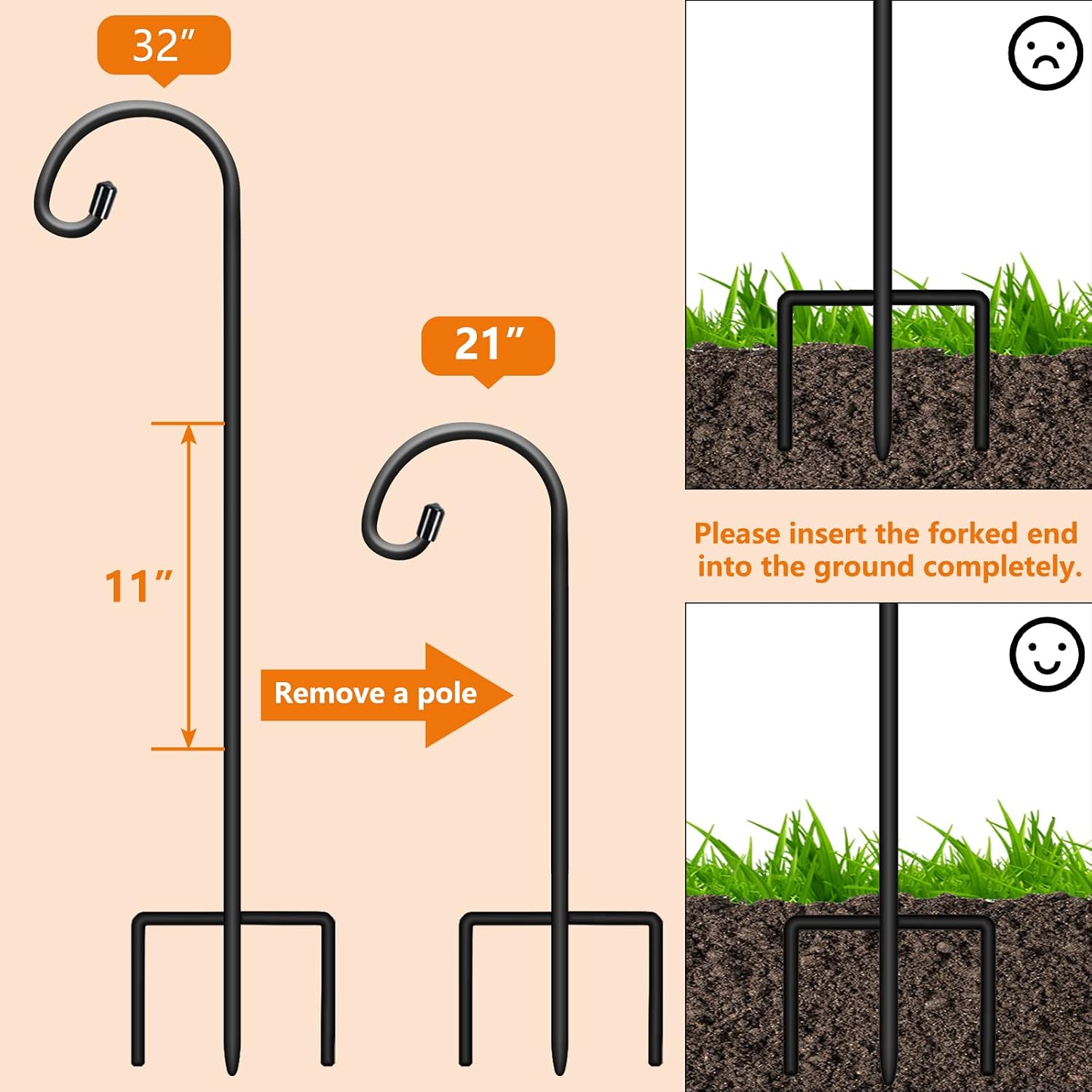 Gtongoko 32 Inch Shepherd Hooks for Outdoor 8 Pack, Adjustable Garden Hooks for Hanging Plants, Lanterns, Solar Lights