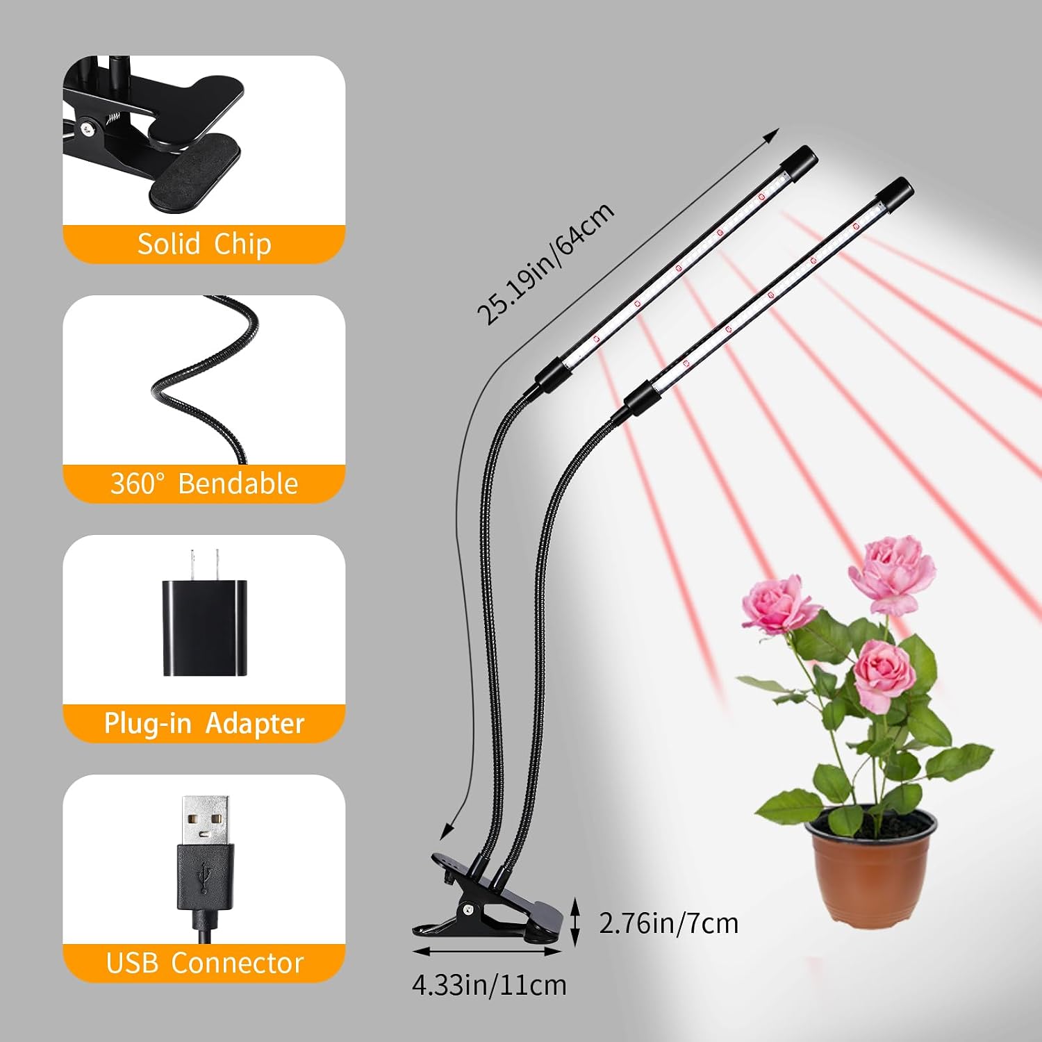Black Grow Lights for Indoor Plants, 168 LEDs Clip Plant Lights, Full Spectrum LED Plant Growing Lamps with Flexible