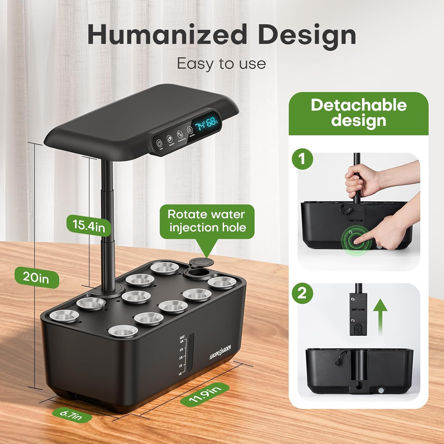 Hydroponics Growing System Herb Garden: 10 Pods Indoor Garden Kit with LED Grow Light and Smart Temp & Humidity Display