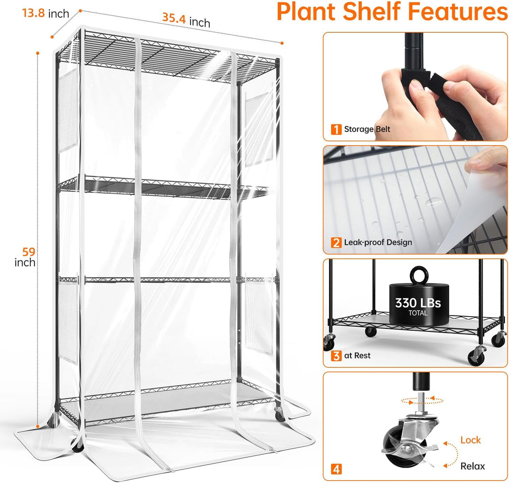 3-Tier Indoor Greenhouse with Grow Light, 35.4x13.8x59in | Indoor Greenhouse, 3-Pack Full Spectrum Plant Lights, 90W