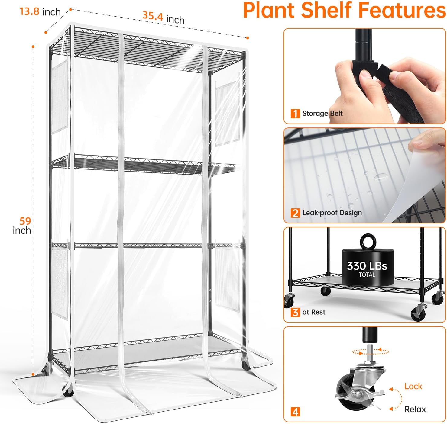 3-Tier Indoor Greenhouse with Grow Light, 35.4x13.8x59in | Indoor Greenhouse, 3-Pack Full Spectrum Plant Lights, 90W