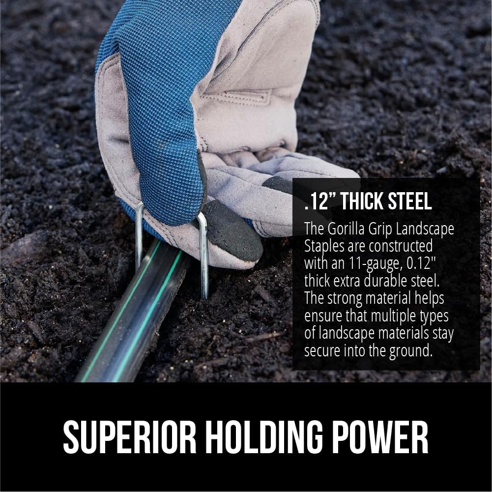 GORILLA GRIP Premium Landscape Staples 200 Pack 6 Inch, Heavy Duty 11 Gauge Galvanized Steel Garden Stakes, Sharp Rust