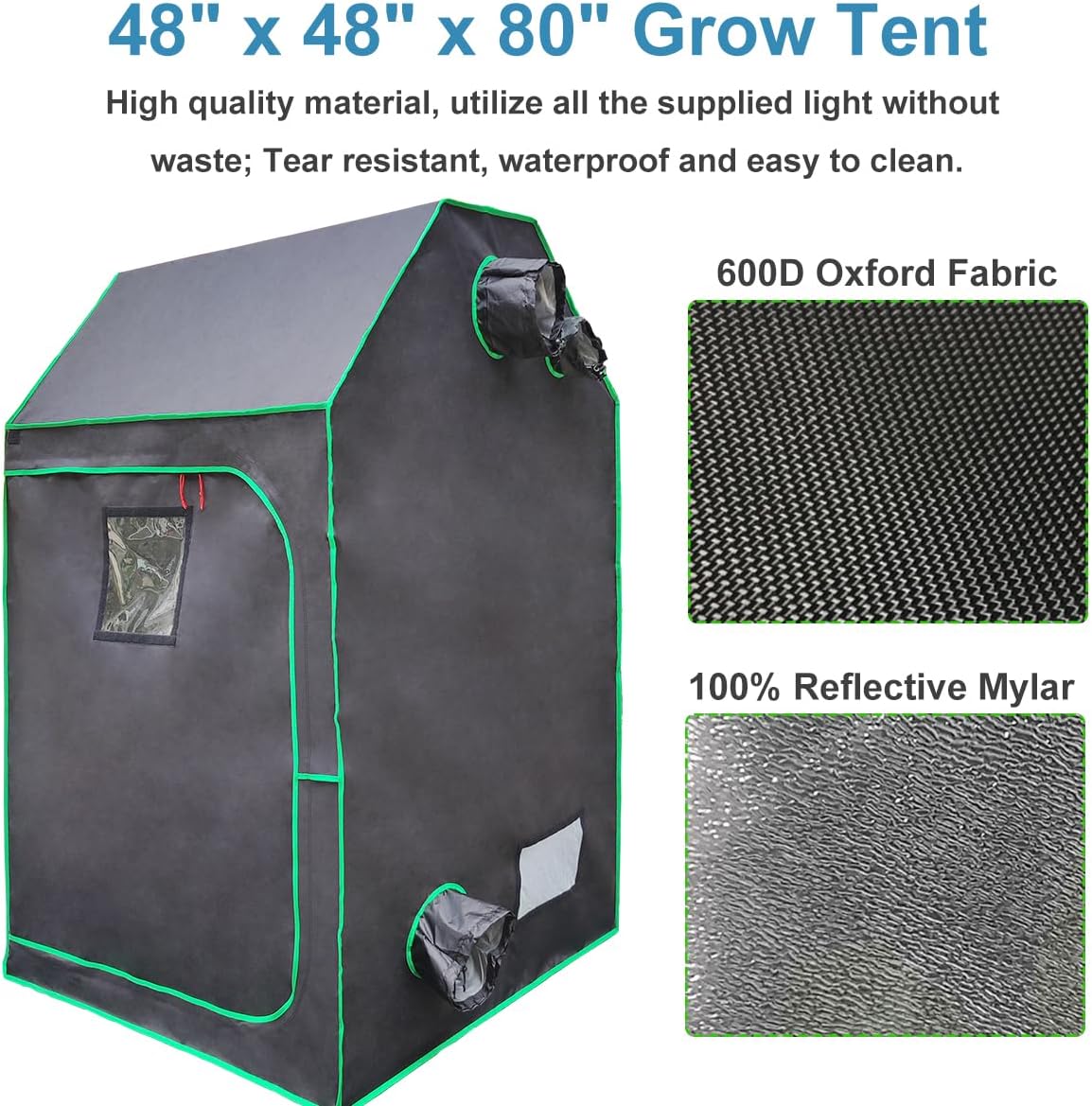 Grow Tent Kit Complete System High Reflective Mylar Indoor Grow Tent Hydroponics Growing Tent with Full Spectrum LED