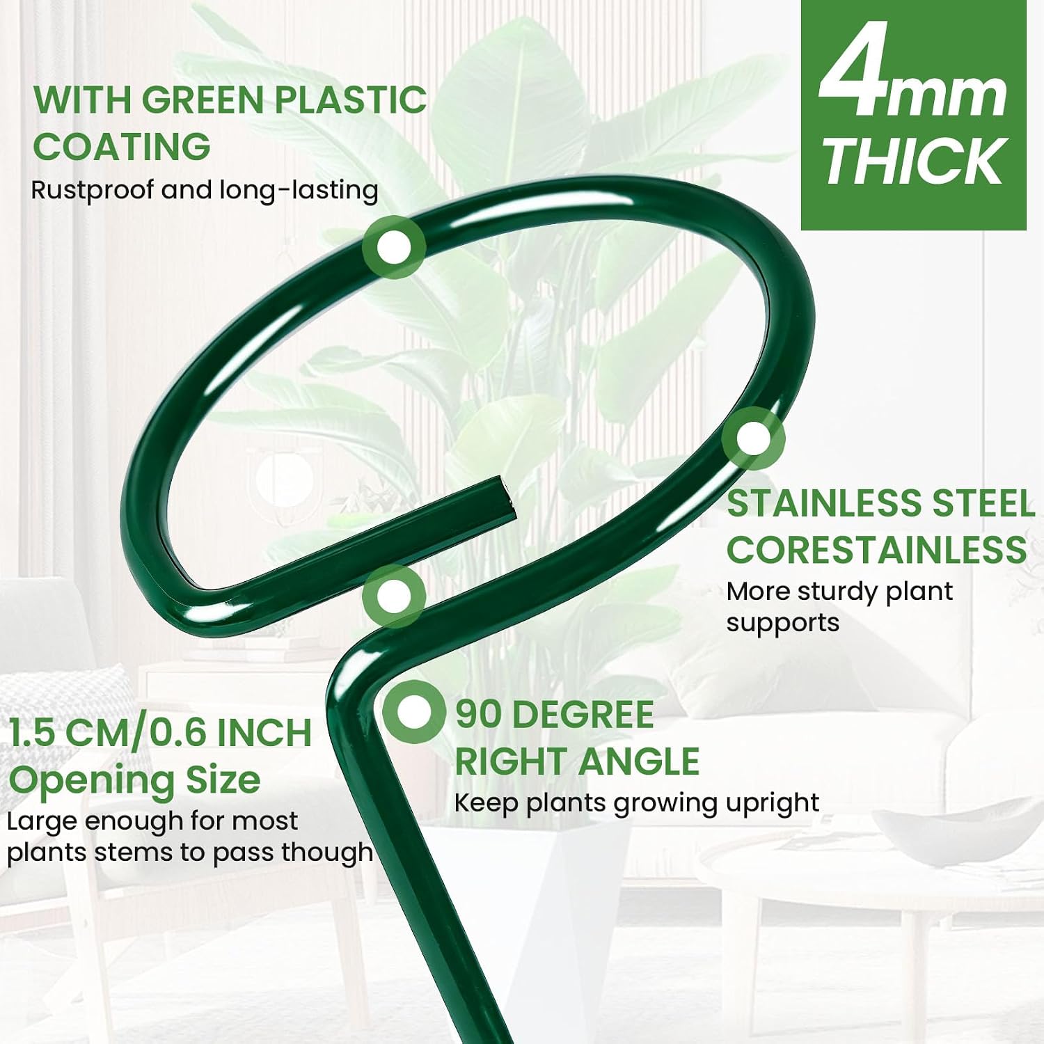 Plant Support Stakes 6 Pack, 12/24/36 Inch Heavy Duty Metal Plant Stakes, Adjustable Garden Plant Support Cages/Rings