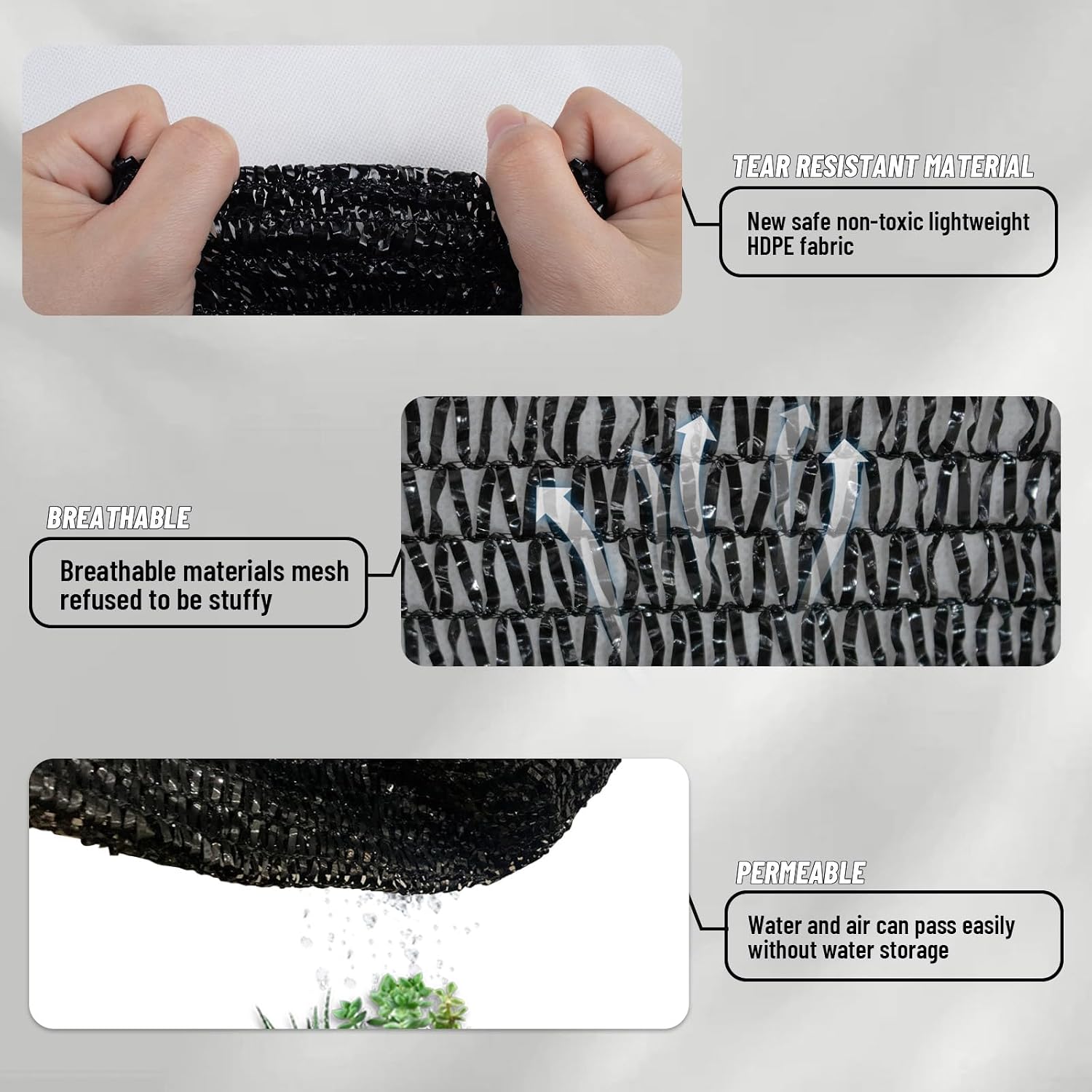 LOVE STORY Shade Cloth for Garden, 55% 20x20FT Sun Tarp, Black | HDPE Fabric, Mesh Tarp with Grommets, Sunblock Net for