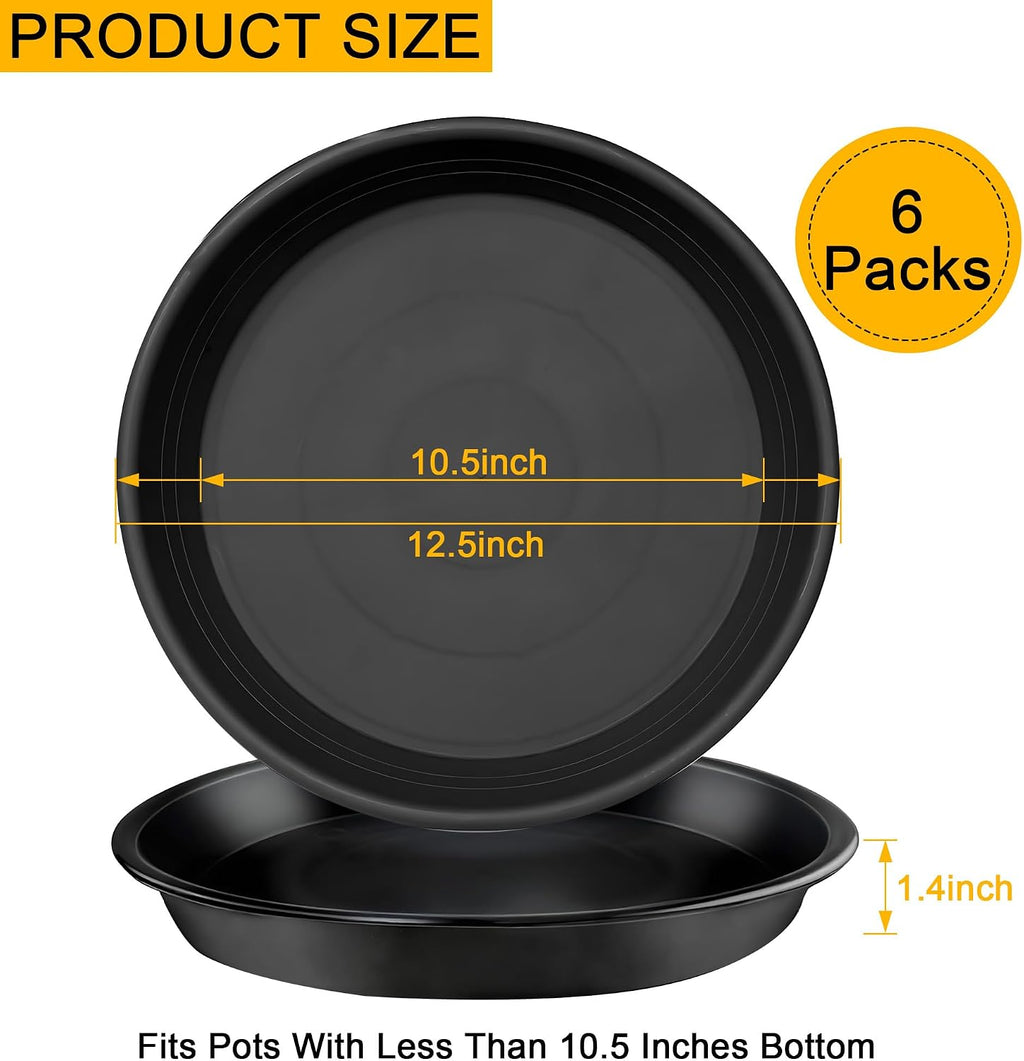 6 Pack 12 Inch Plant Saucers, Heavy Duty Plastic Plant Trays Drip Plates for Home & Garden Potted Plants, Water Trays
