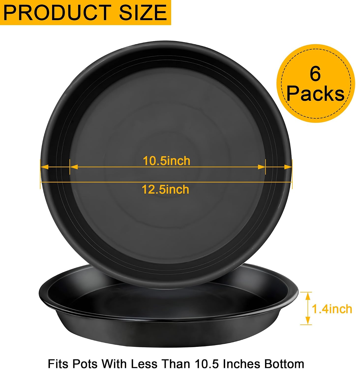 6 Pack 12 Inch Plant Saucers, Heavy Duty Plastic Plant Trays Drip Plates for Home & Garden Potted Plants, Water Trays