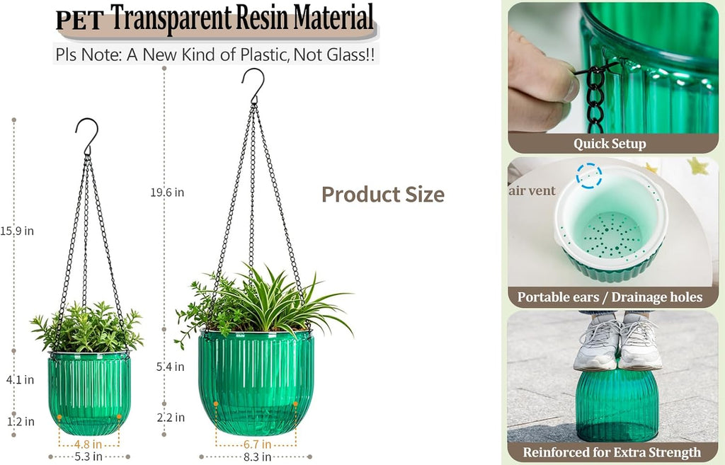 Melphoe Self Watering Hanging Planters Indoor Flower Pots, (6.5’’+6.5’’+5.3''+5.3'' 4Pack) - Outdoor Hanging Plant Pot