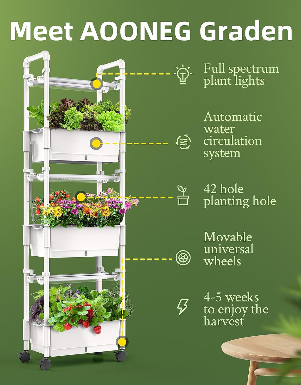 Hydroponics Growing System,AOONEG 42Pods Indoor Herb Garden with LED Grow Light,Hydroponics Growing System Kit with