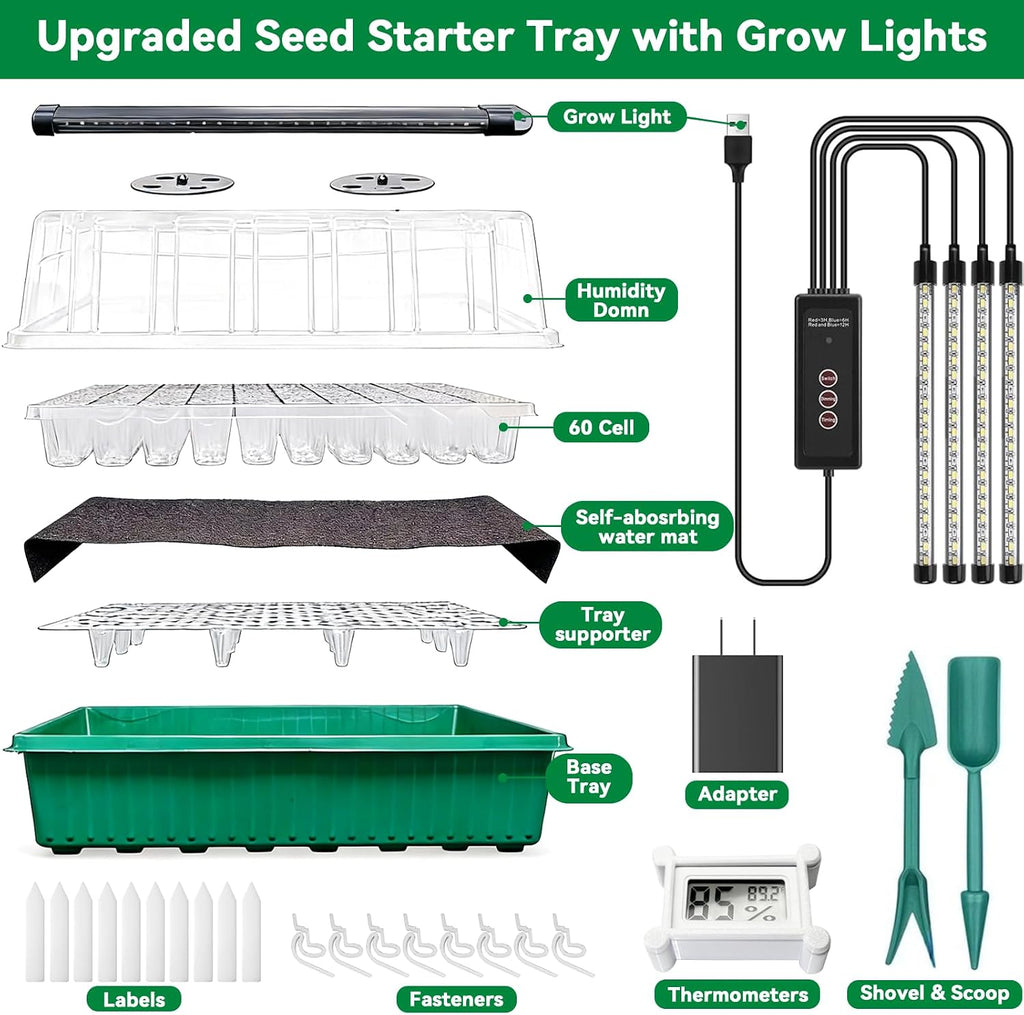 Seed Starter Tray with Grow Light, Seed Starter Kit with Humidity Dome, Seed Starting Trays for Indoor Plant,Seedling