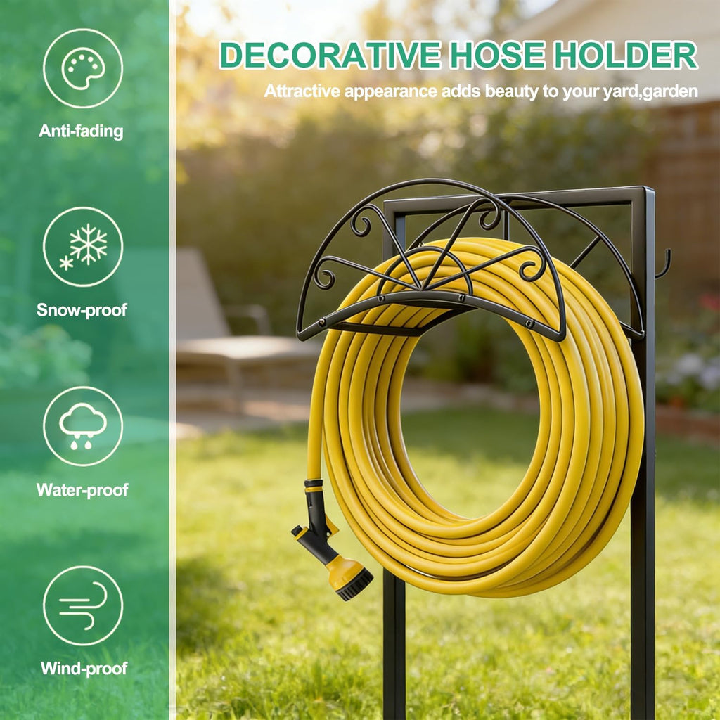 Garden Hose Holder for Outside,Heavy-Duty Metal Hose Hanger Rack | Freestanding & Detachable Metal Hose Holder for yard