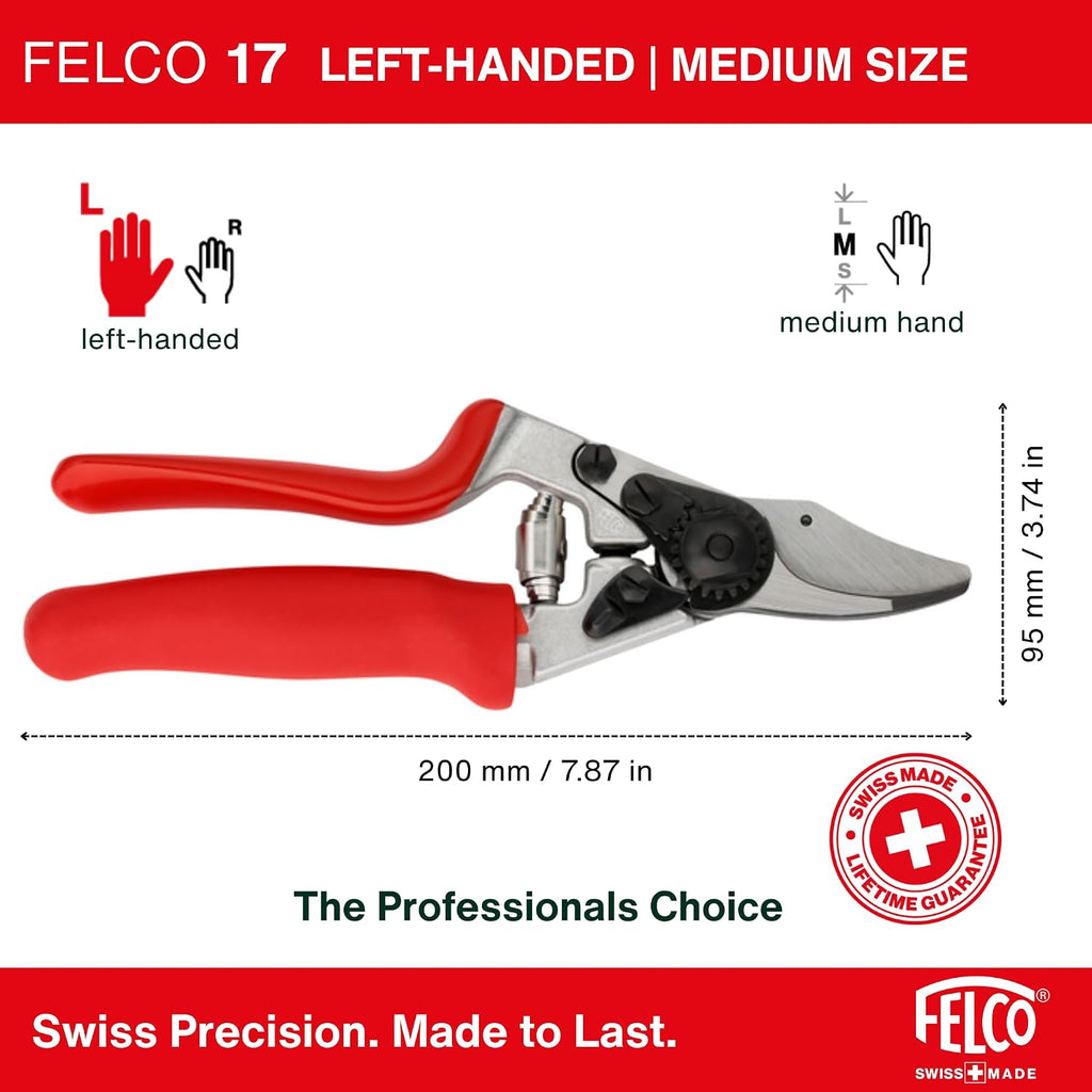 Felco F17 Pruning Shears – 7.9" Garden Clippers with Revolving Handle for Left-Handed Users | Hand Pruners for