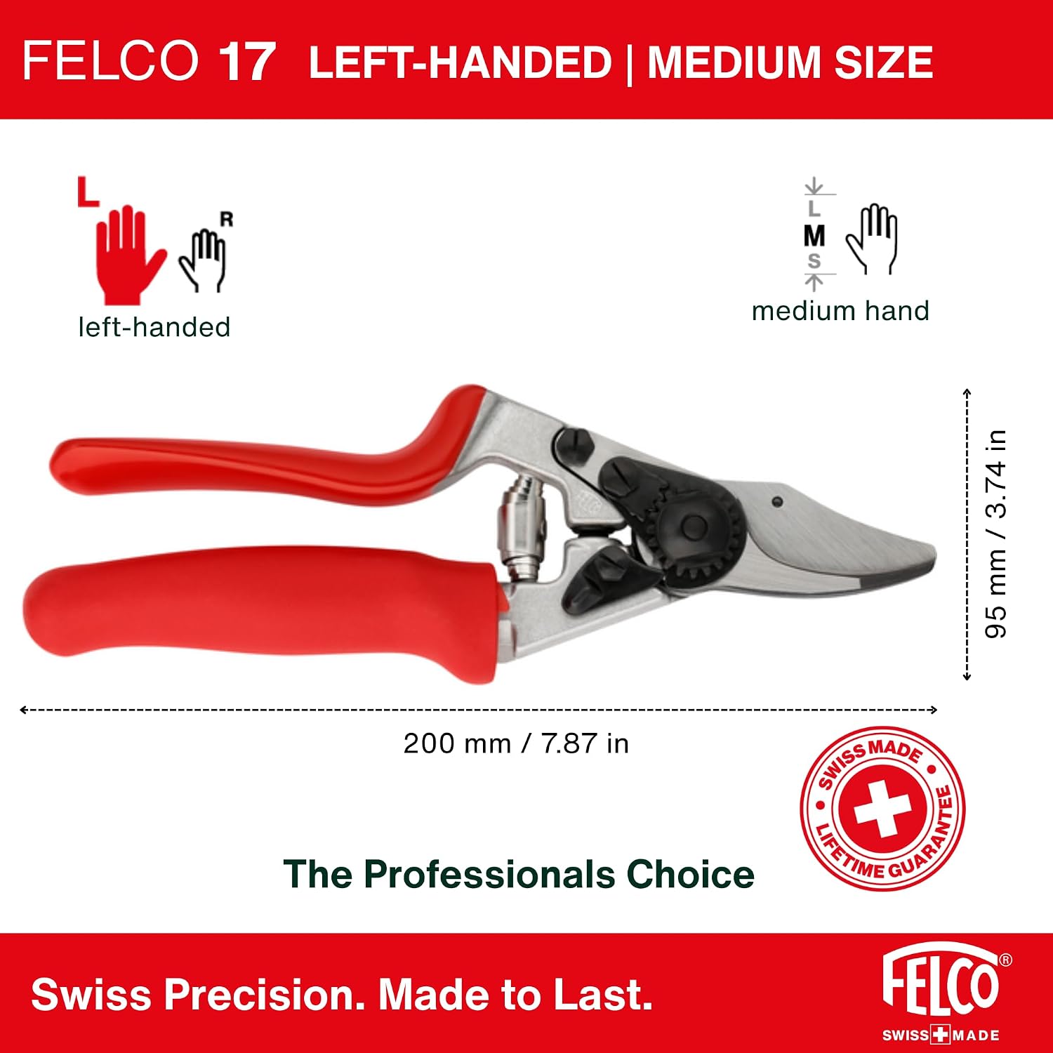 Felco F17 Pruning Shears – 7.9" Garden Clippers with Revolving Handle for Left-Handed Users | Hand Pruners for