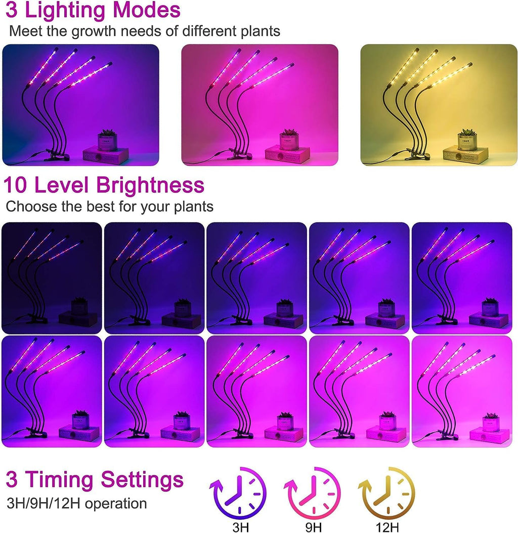 LED Grow Lights for Indoor Plants 2-Pack, Full Spectrum & Red Blue Spectrum Plant Growing Lamps with 3/9/12H Timer, 10