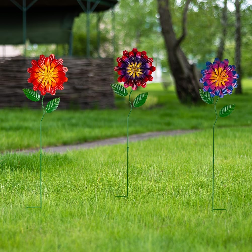 Metal Flowers for Outside,3 Pack Decorative Garden Stakes | Metal Spring Decor,Waterproof Metal Yard Art for