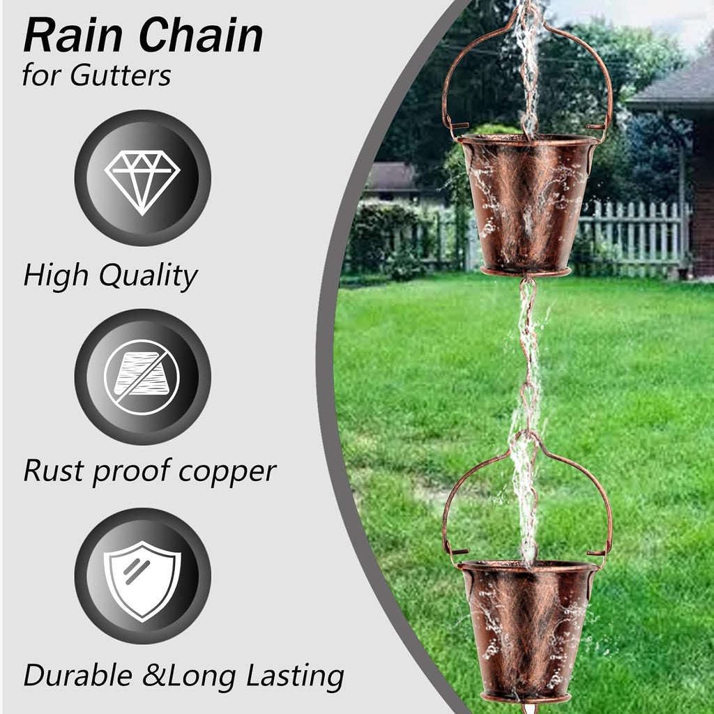 Rain Chain for Outside with Adapter,Wrought Iron Rain Chains 9 FT Set,Rain Chains Gutter with Brown Rain Chain 16 Cup