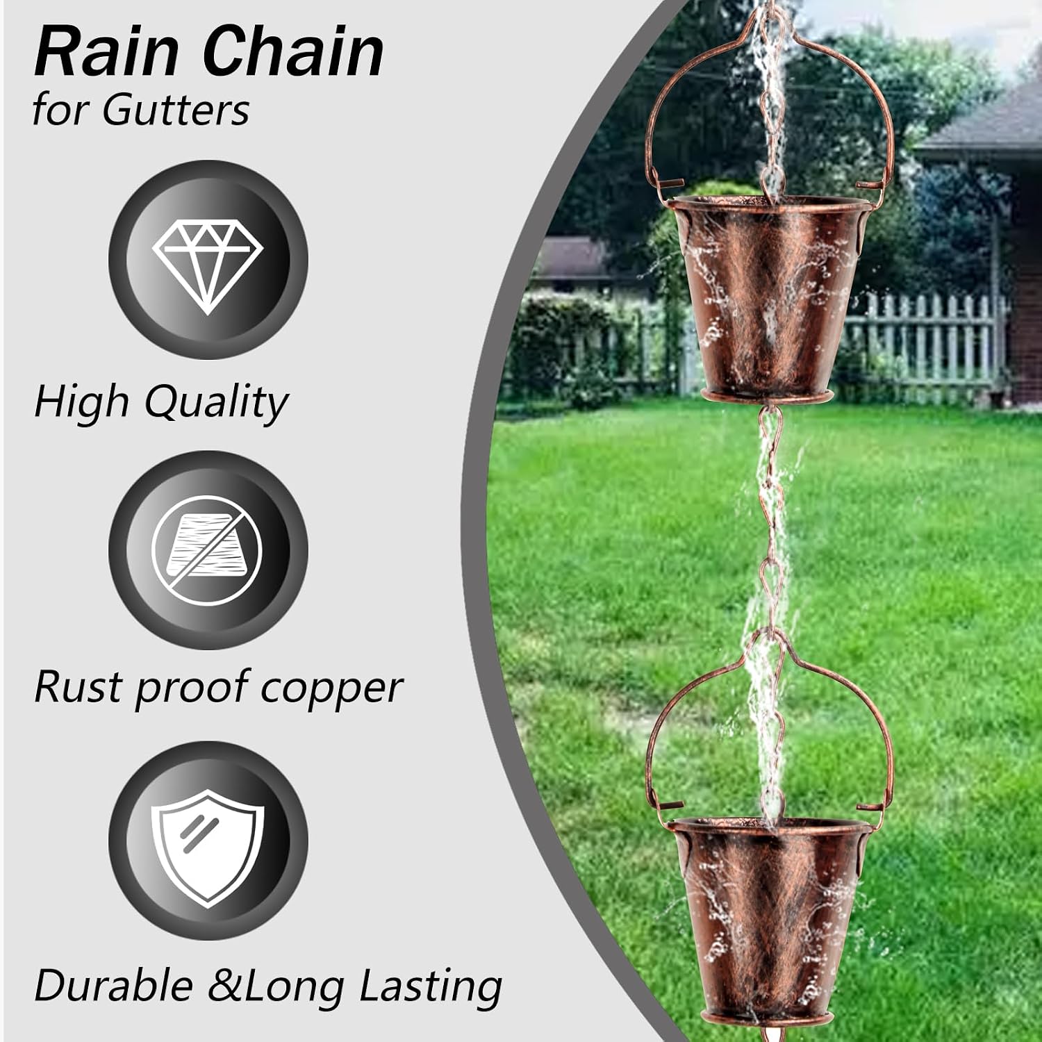 Rain Chain for Outside with Adapter,Wrought Iron Rain Chains 9 FT Set,Rain Chains Gutter with Brown Rain Chain 16 Cup