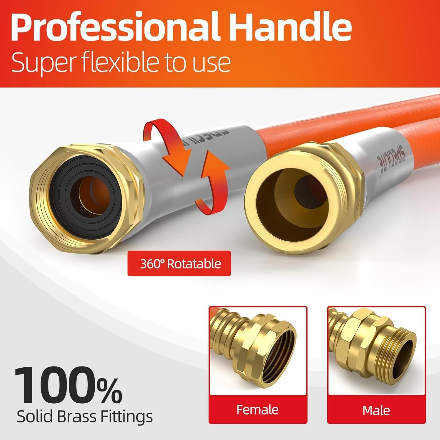 SPECILITE Garden Water Hose 50 ft x 5/8" for yard, Heavy Duty & Flexible | Lightweight, Kink-less, Hybrid Rubber Pipe