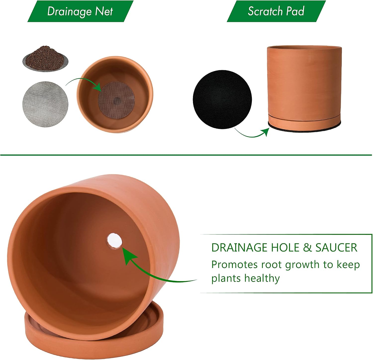 D'vine Dev Terracotta Plant Pot with Saucer, 6 Inch, 40-X-A-3 | Cylinder Shape, Timeless Style, Unglazed Terracotta